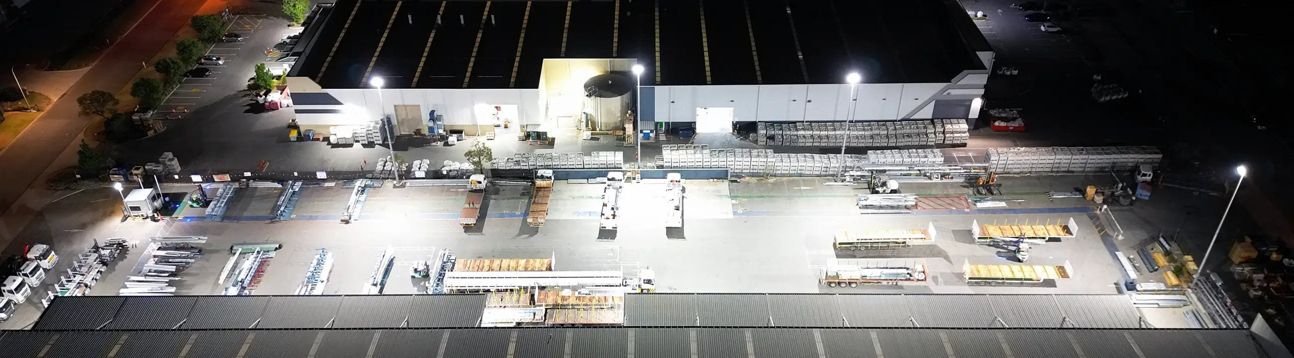LED high mast light fittings installed over truck loading bay