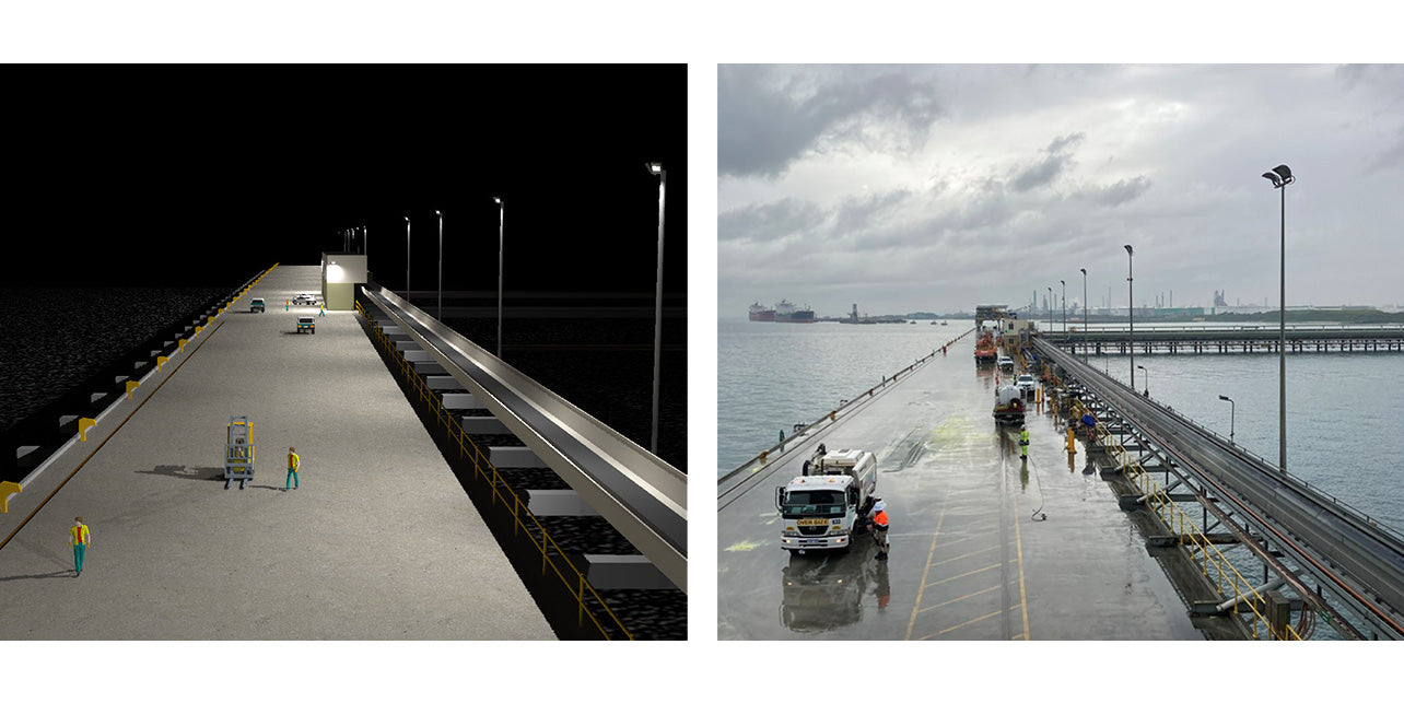 Industrial lighting design for bulk handling jetty port