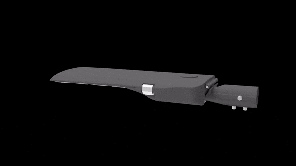 Flexible mounting bracket on LED street light fitting